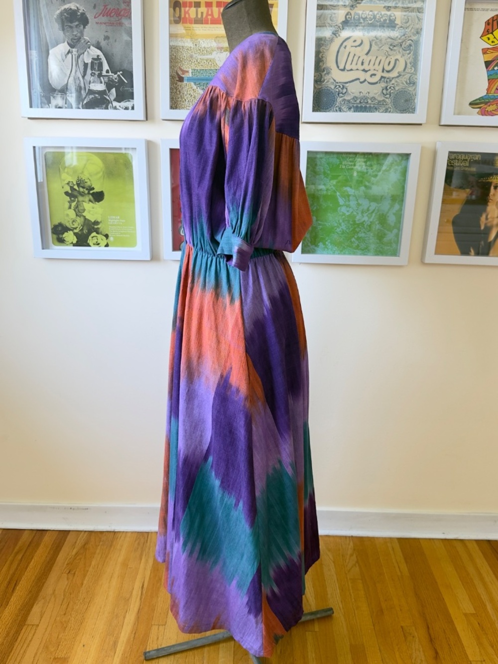 Vintage 80s Watercolour Maxi Dress | Abstract Tie-Dye | Boho Cottagecore - Picture 3 of 10